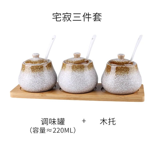 Tanque de armazenamento de cerâmica japonesa retrô para tempero de casa conjunto de garrafas de óleo tanque de sal restaurante comercial louça
