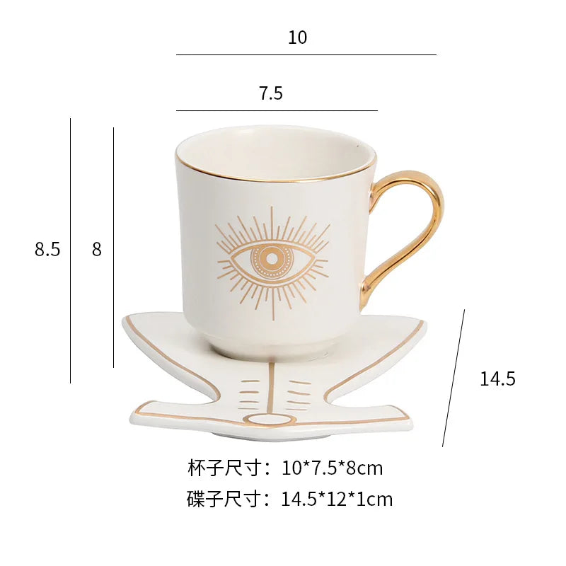 200ml olhos azuis turcos luxo xícara de café pires conjunto com mão e clothe forma prato otomano copo café cappuccino copo