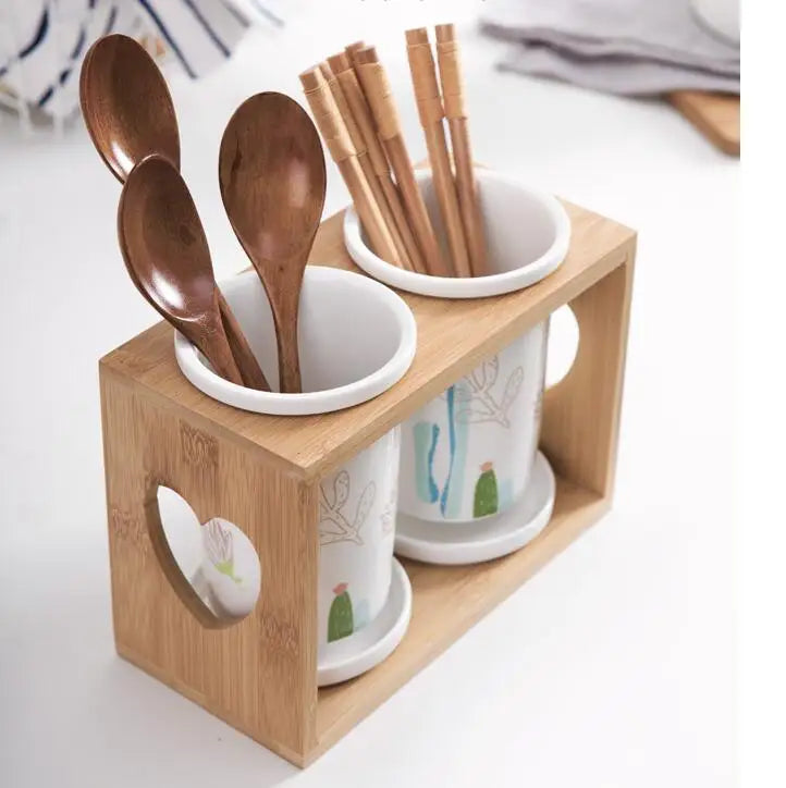 Conjunto de hashis de cerâmica, conjunto multifuncional de tubos para armazenamento de colher, hashi e garfo caixa de armazenamento de cozinha