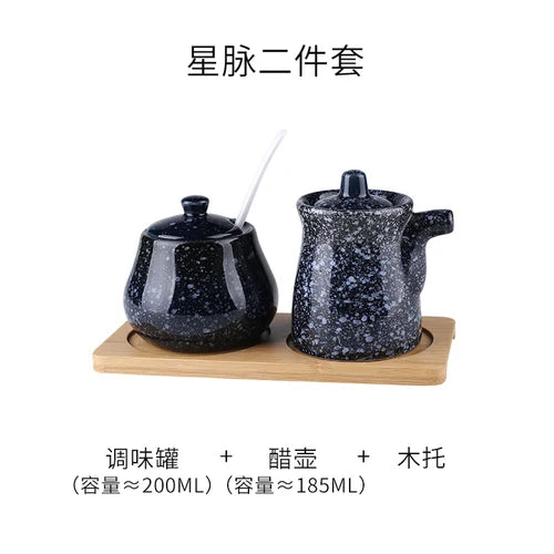 Tanque de armazenamento de cerâmica japonesa retrô para tempero de casa conjunto de garrafas de óleo tanque de sal restaurante comercial louça