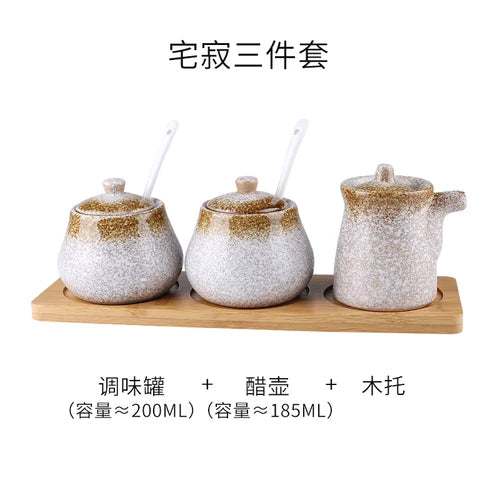 Tanque de armazenamento de cerâmica japonesa retrô para tempero de casa conjunto de garrafas de óleo tanque de sal restaurante comercial louça