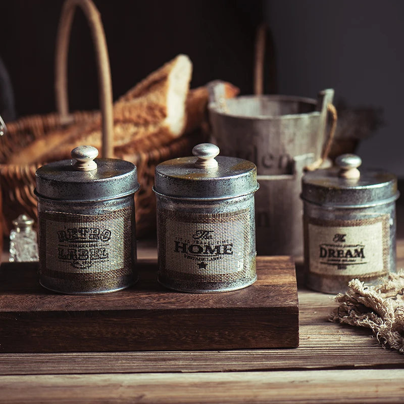 Tanque De Armazenamento De Café Retro, Lron Vintage, Cereal Seco, Frascos De Nozes, Adereços De Fotografia, Recipiente De Cozinha, Home Decor, Metal Selado Latas
