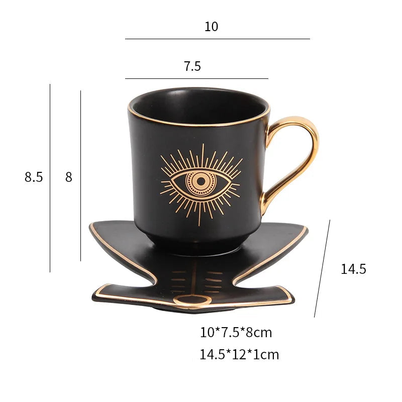 200ml olhos azuis turcos luxo xícara de café pires conjunto com mão e clothe forma prato otomano copo café cappuccino copo