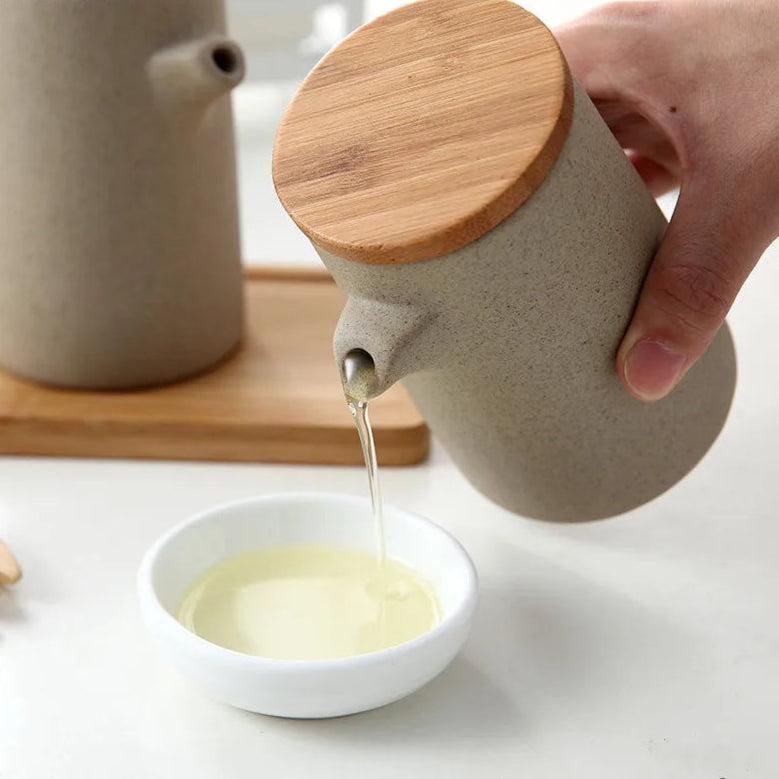 Frasco de tempero de cerâmica nórdico, molho de soja, bandeja de madeira, vinagre, conjunto doméstico de cozinha, suprimentos de combinação