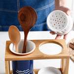 Japonês-estilo de cerâmica de bambu de madeira pauzinho titular rack de drenagem duplo barril chopstick gaiola cozinha do agregado familiar caixa de armazenamento rack