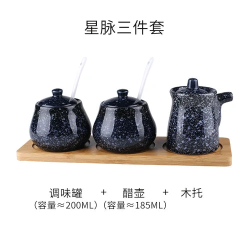 Tanque de armazenamento de cerâmica japonesa retrô para tempero de casa conjunto de garrafas de óleo tanque de sal restaurante comercial louça