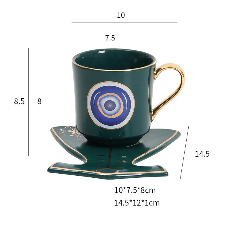 200ml olhos azuis turcos luxo xícara de café pires conjunto com mão e clothe forma prato otomano copo café cappuccino copo