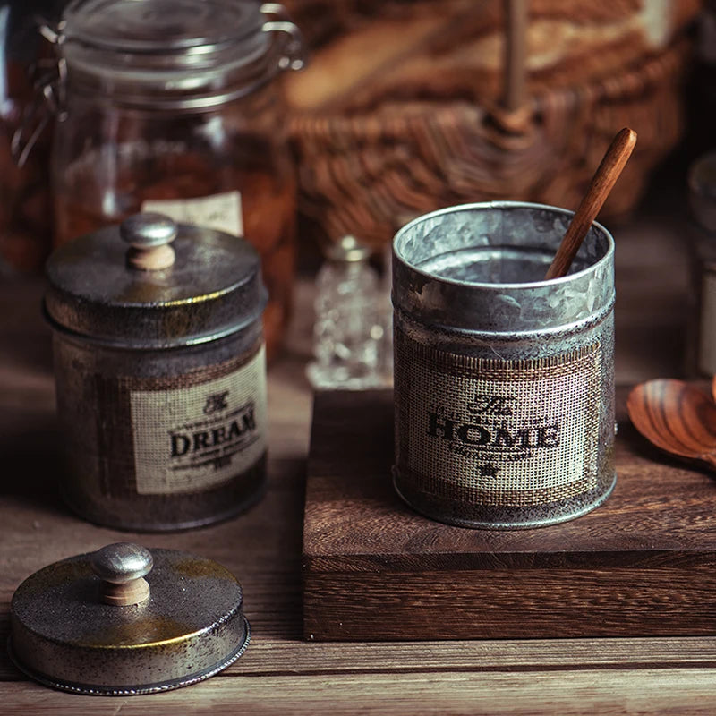 Tanque De Armazenamento De Café Retro, Lron Vintage, Cereal Seco, Frascos De Nozes, Adereços De Fotografia, Recipiente De Cozinha, Home Decor, Metal Selado Latas