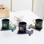 200ml olhos azuis turcos luxo xícara de café pires conjunto com mão e clothe forma prato otomano copo café cappuccino copo