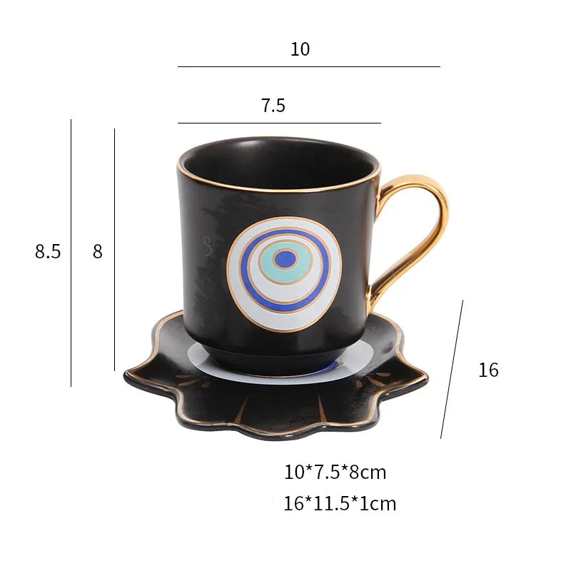 200ml olhos azuis turcos luxo xícara de café pires conjunto com mão e clothe forma prato otomano copo café cappuccino copo