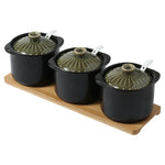 Preto cerâmica tempero tempero pote de três peças sal pimenta garrafa de cozinha recipiente de armazenamento de alimentos tigela de açúcar caixa de tempero