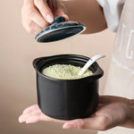 Preto cerâmica tempero tempero pote de três peças sal pimenta garrafa de cozinha recipiente de armazenamento de alimentos tigela de açúcar caixa de tempero