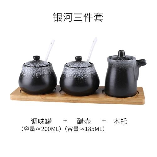 Tanque de armazenamento de cerâmica japonesa retrô para tempero de casa conjunto de garrafas de óleo tanque de sal restaurante comercial louça