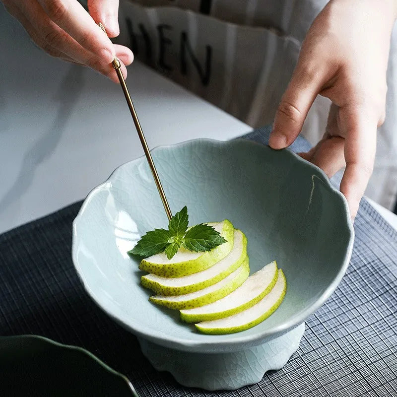 Criativo alto azul tigela de cerâmica prato salada frutas macarrão sobremesa placa restaurante do hotel utensílios cozinha porcelana novo