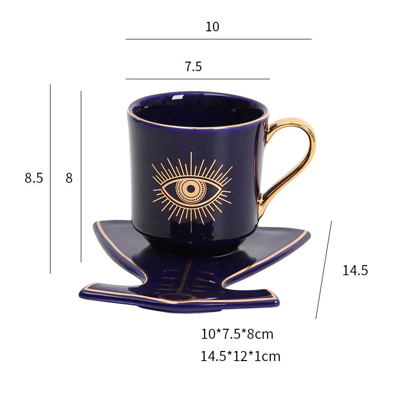 200ml olhos azuis turcos luxo xícara de café pires conjunto com mão e clothe forma prato otomano copo café cappuccino copo