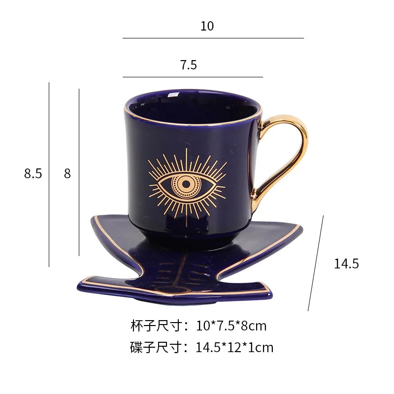 200ml olhos azuis turcos luxo xícara de café pires conjunto com mão e clothe forma prato otomano copo café cappuccino copo