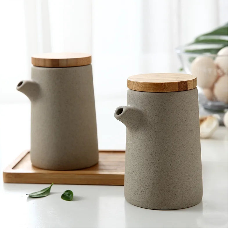 Frasco de tempero de cerâmica nórdico, molho de soja, bandeja de madeira, vinagre, conjunto doméstico de cozinha, suprimentos de combinação