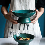 Criativo alto azul tigela de cerâmica prato salada frutas macarrão sobremesa placa restaurante do hotel utensílios cozinha porcelana novo