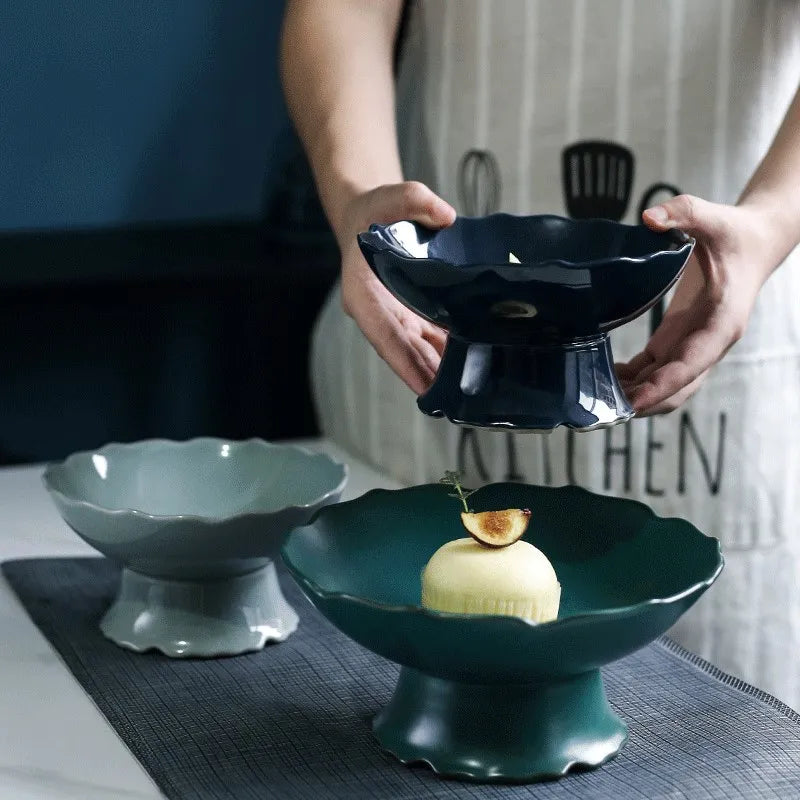 Criativo alto azul tigela de cerâmica prato salada frutas macarrão sobremesa placa restaurante do hotel utensílios cozinha porcelana novo