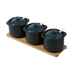 Preto cerâmica tempero tempero pote de três peças sal pimenta garrafa de cozinha recipiente de armazenamento de alimentos tigela de açúcar caixa de tempero