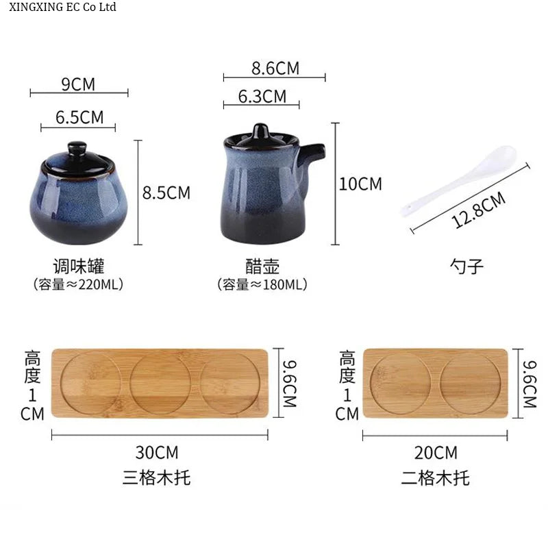 Tanque de armazenamento de cerâmica japonesa retrô para tempero de casa conjunto de garrafas de óleo tanque de sal restaurante comercial louça