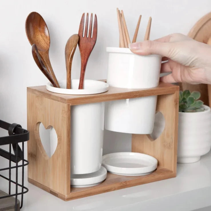 Conjunto de hashis de cerâmica, conjunto multifuncional de tubos para armazenamento de colher, hashi e garfo caixa de armazenamento de cozinha