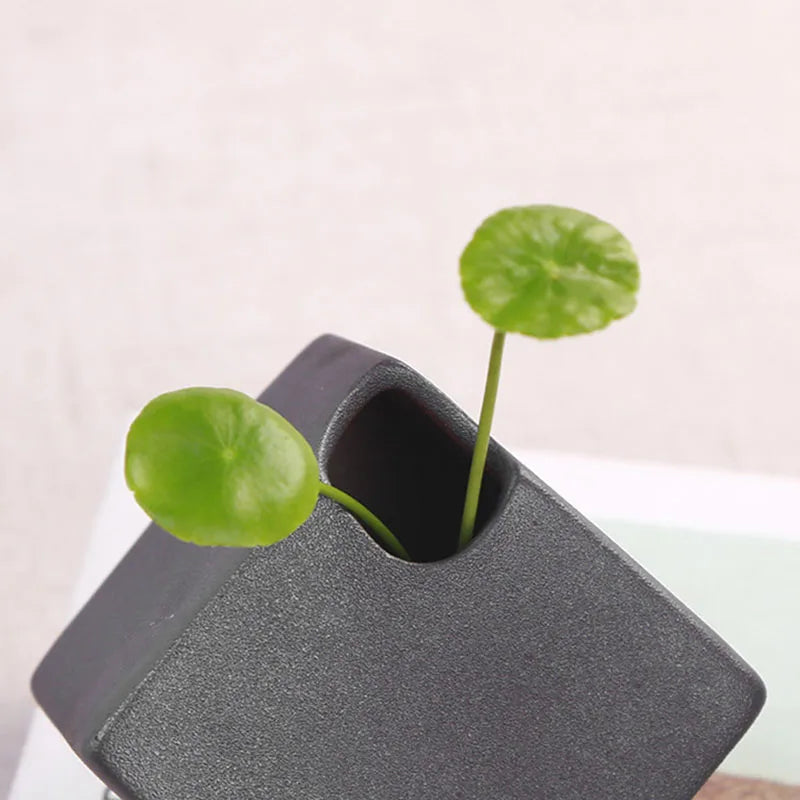 Faiança Flower Ware Vaso cerâmico, recipiente hidropônico japonês, ornamento doméstico vintage, mesa de jantar da sala de estar preto e branco