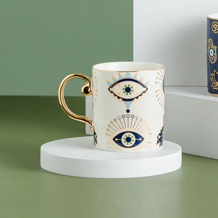 Hamsa Mão de Fátima Criativa Caneca De Café De Cerâmica, Copo De Novidade De Leite Turco, Olho Azul Malvado, Presentes Para Casais