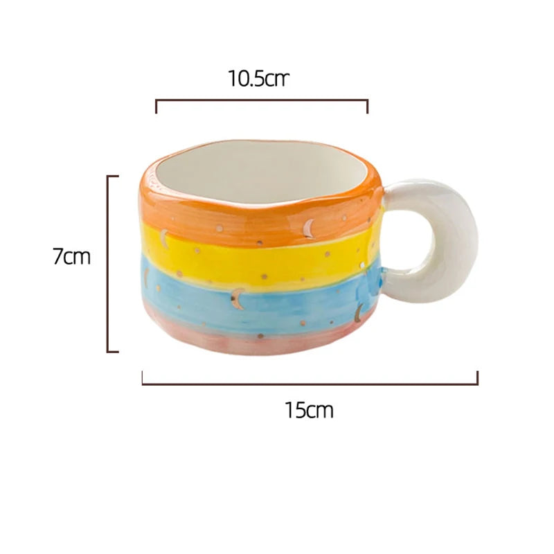 Ahunderjiaz-Cartoon Rainbow Caneca De Cerâmica, Grande Capacidade, Copos Domésticos, Conjunto De Bebidas De Cozinha, Decoração De Casa