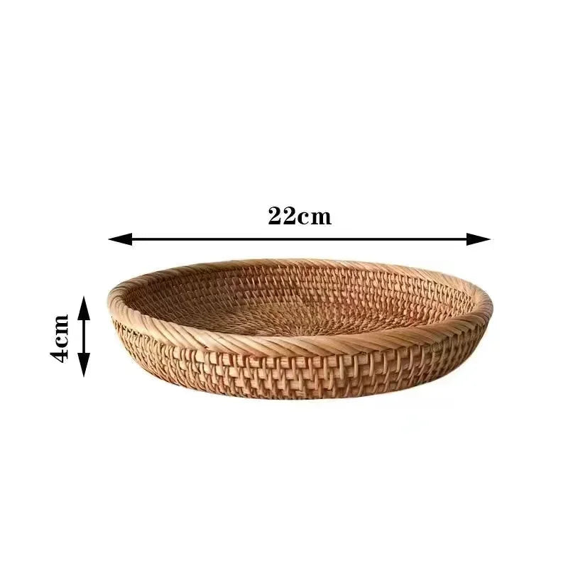 Novo handwoven redondo rattan vime cesta de frutas chá lanche pão bandeja piquenique lanches caixa armazenamento cozinha suprimentos cesta bandeja frutas