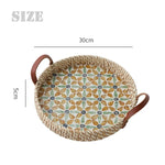 Bandeja de concha natural estilo francês, bandejas de armazenamento de vime feitas à mão, entrada da sala de estar, decoração de jardim, decoração de cozinha para casa