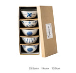 4.5 polegadas tigela de cerâmica tigela cozinha talheres conjunto tigela estilo japonês personalizado tigela arroz vintage padrão caixa presente 5 pçs