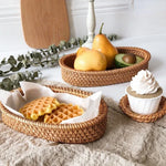Novo handwoven redondo rattan vime cesta de frutas chá lanche pão bandeja piquenique lanches caixa armazenamento cozinha suprimentos cesta bandeja frutas