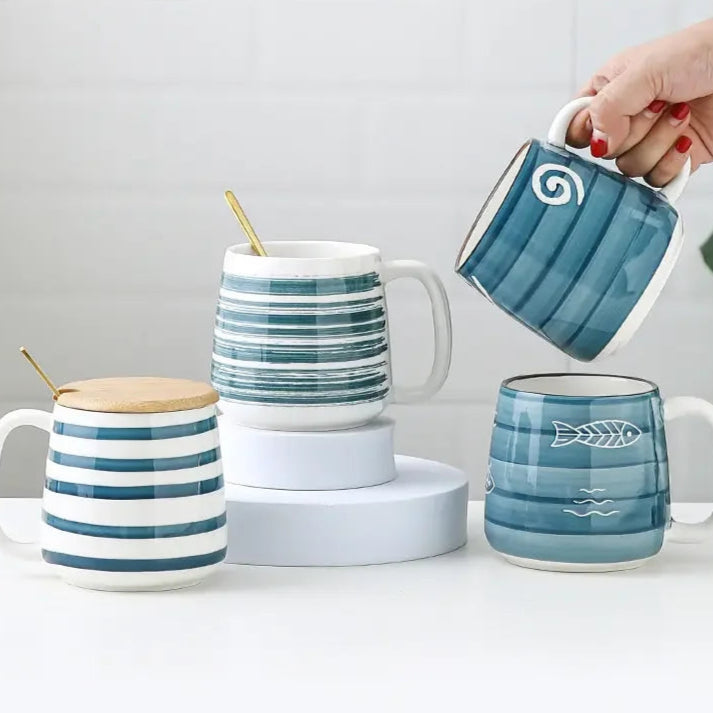 Copo cerâmico com leite matinal com alça, estilo tradicional, suco, café, cerveja, sopa, chá da tarde, escritório, presente para pessoas, 500ml