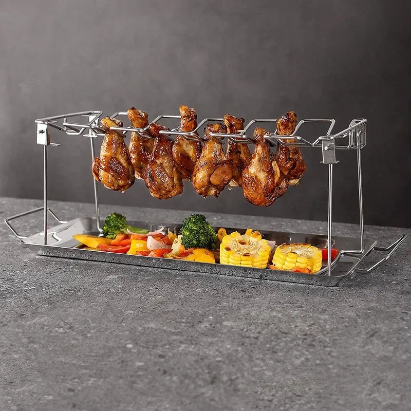 Aço inoxidável BBQ Chicken Leg Racks, Portable Outdoor Camping Churrasqueira, Acessórios de cozinha doméstica, 2Pcs por conjunto