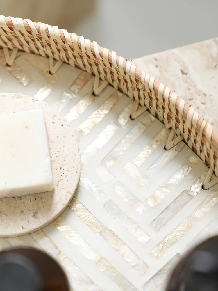 Wabi-Sabi Estilo Natural Shell Fruit Plate, Cesta De Sobremesa, Bandeja De Armazenamento De Rattan Artesanal, Banheiro Decoração De Casa Organização