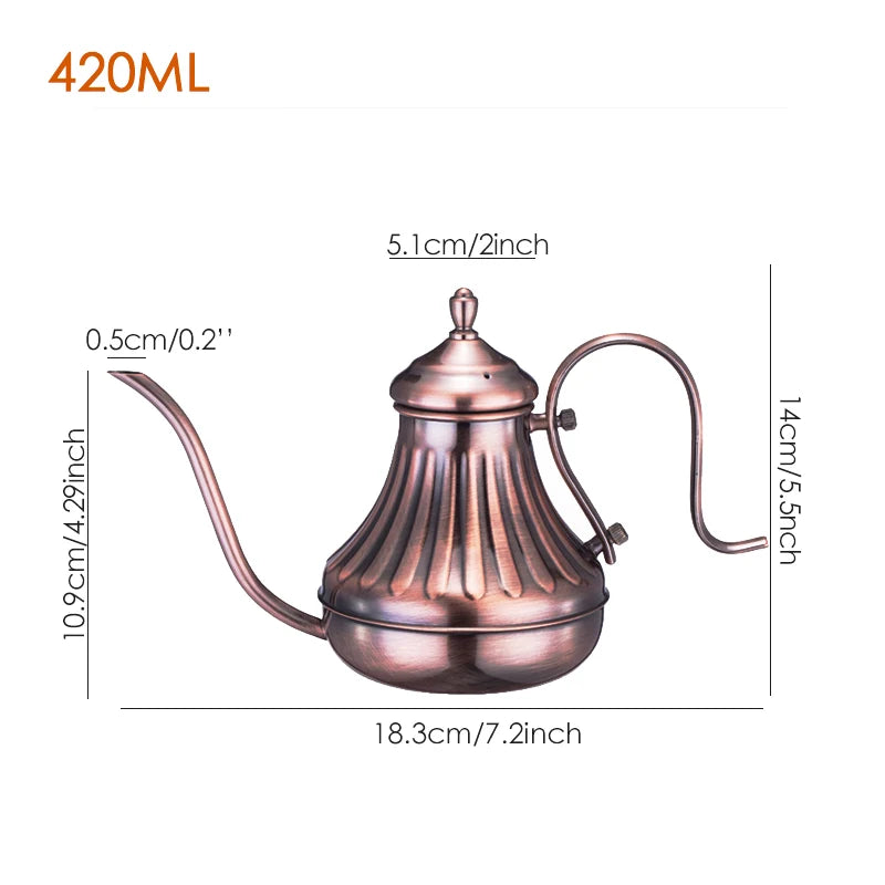 Chaleira de café em aço inoxidável, pote de chá, gotejamento retrô Gooseneck, bico, filtro gotejador, Home Pots, 420ml, 650ml