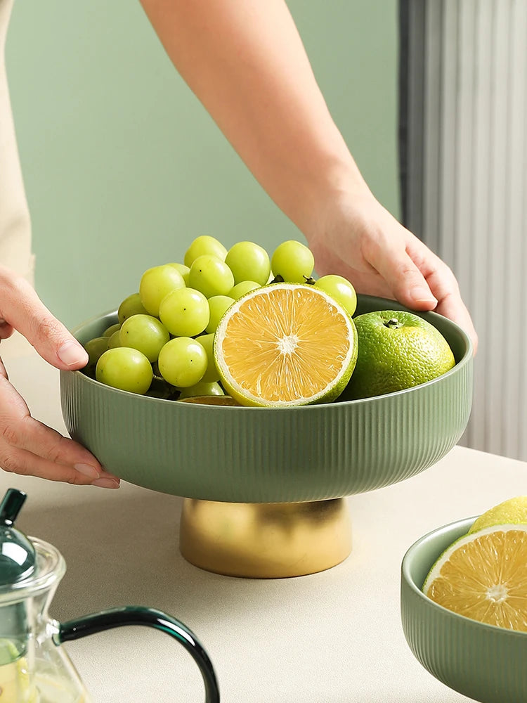 Criativo cerâmica vertical padrão bandeja de frutas com base dourada sala estar desktop lanche alto chá jóias diversos caixa armazenamento