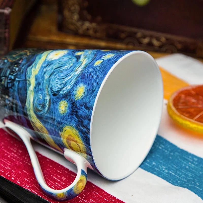 Novo estilo pintados à mão pintura a óleo caneca de café artista céu estrelado cerâmica caneca osso china copo caixa de presente de aniversário de casamento presente