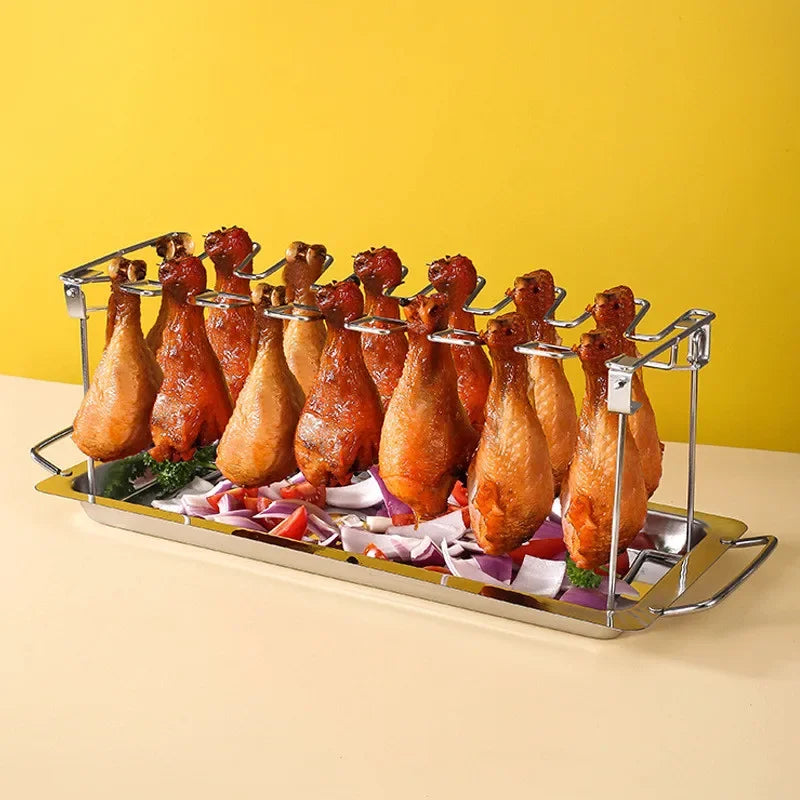 Aço inoxidável BBQ Chicken Leg Racks, Portable Outdoor Camping Churrasqueira, Acessórios de cozinha doméstica, 2Pcs por conjunto