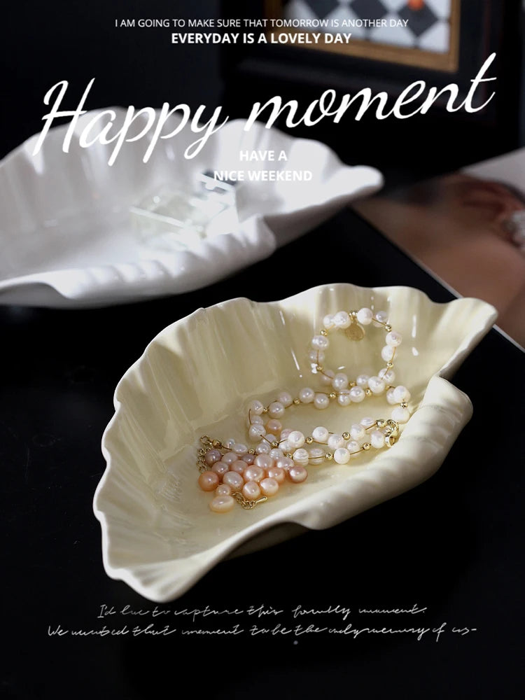 Ahunderjiaz-Creme Placa De Cerâmica Shell, Exibição De Jóias Bandeja De Armazenamento, Talheres De Cozinha Decorações, Armazenamento Em Casa E Organização