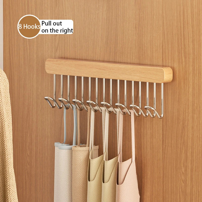 Cabide de madeira retrátil, Armazenamento de sutiã multifuncional, Organizador de roupeiro de parede, gravata de colete, 8 ganchos, 12 ganchos