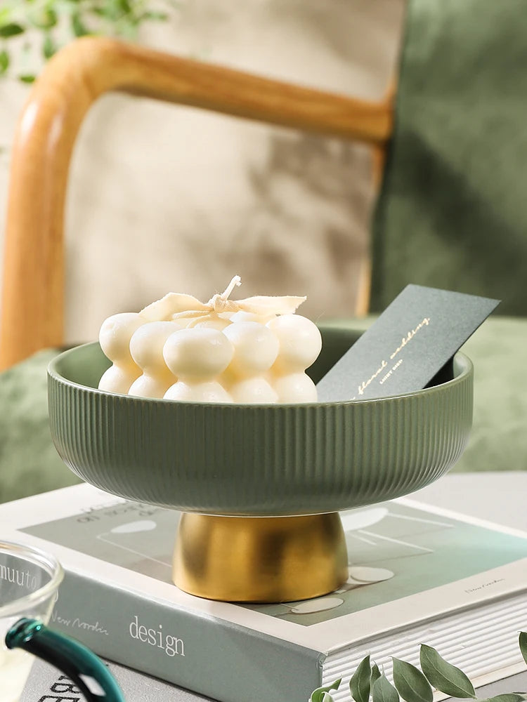 Criativo cerâmica vertical padrão bandeja de frutas com base dourada sala estar desktop lanche alto chá jóias diversos caixa armazenamento
