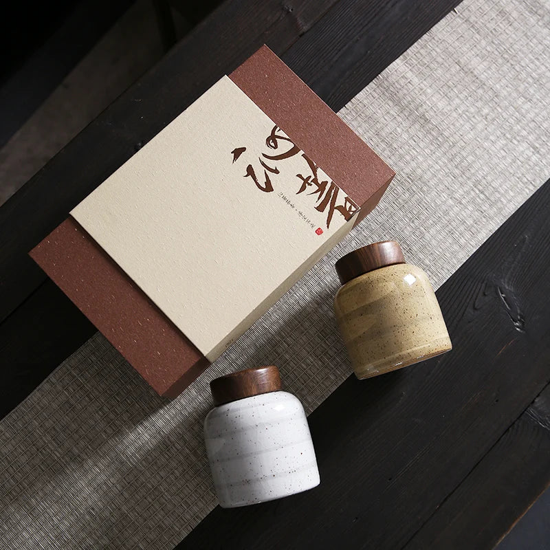 Tampa de madeira retro frasco de armazenamento de cerâmica à prova de umidade selada canister de chá frasco de doces recipiente de armazenamento de alimentos artesanato decoração de casa