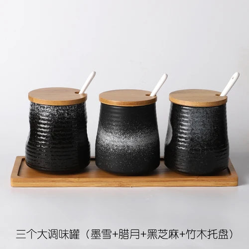 Frasco De Tempero De Cerâmica Com Colher, Frasco De Especiarias De Açúcar De Sal, Conjunto De Caixa De Tempero De Glutamato Monossódico, Suprimentos De Cozinha Vintage