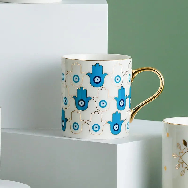 Hamsa Mão de Fátima Criativa Caneca De Café De Cerâmica, Copo De Novidade De Leite Turco, Olho Azul Malvado, Presentes Para Casais