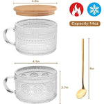 Copo do Café da Manhã com Tampa e Colher de Bambu, Resistente ao Desgaste, Textura Durável, Leite Transparente, Copo de Aveia, Copos, 400ml