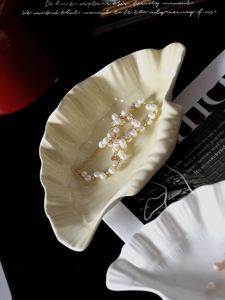 Ahunderjiaz-Creme Placa De Cerâmica Shell, Exibição De Jóias Bandeja De Armazenamento, Talheres De Cozinha Decorações, Armazenamento Em Casa E Organização