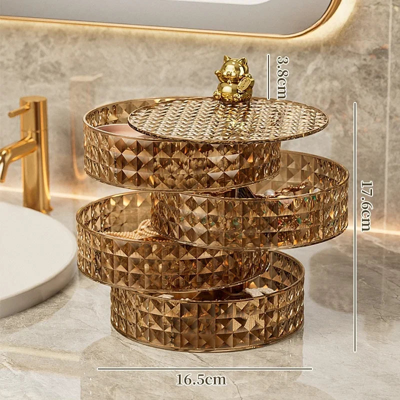 Caixas de armazenamento plásticas que podem girar para organizar e colocar, petiscos, doces, bandejas de frutas, cremalheira home do armazenamento, 4 camadas