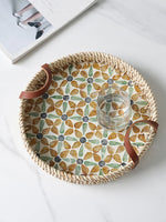 Bandeja de concha natural estilo francês, bandejas de armazenamento de vime feitas à mão, entrada da sala de estar, decoração de jardim, decoração de cozinha para casa